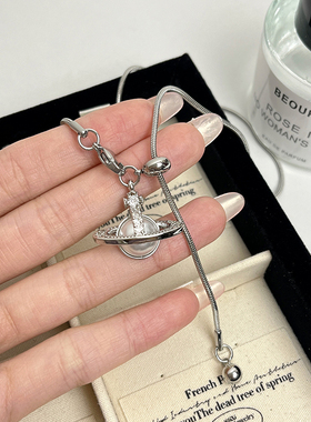 2024新款爆款珍珠土星项链女高级感抽拉可调节不掉色钛钢毛衣链