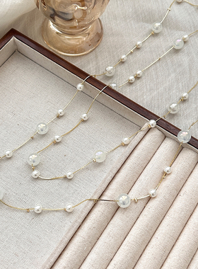 多层叠戴人鱼姬长款珍珠项链配饰