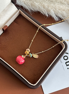 红色滴油钱袋吊坠项链女款