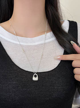 韩系银色锁包珍珠长款锁骨链