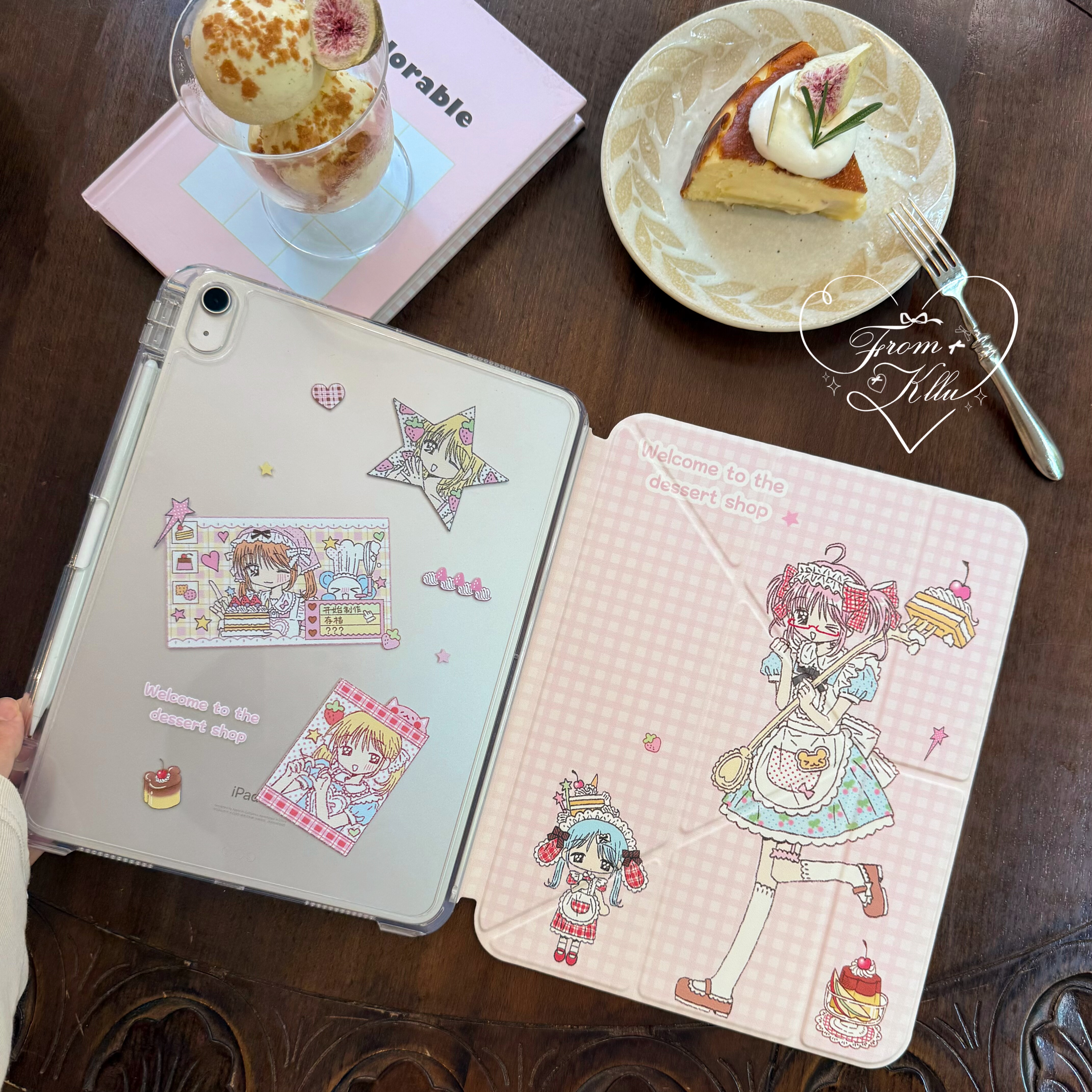 可露露原创昭和点心屋3+y折滑轨拆分款式ipad保护套带笔槽pu皮革亚克力防弯古早感适用于11代air4567 11英寸 - 图2