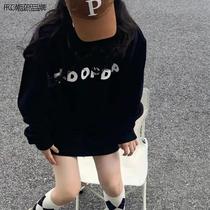 Large Size Women Dress Fat Mm Positive Shoulder Sweatshirt Woman Spring Autumn Round Collar Fall Blouses 2023 New Autumn Long Sleeves Print Romance