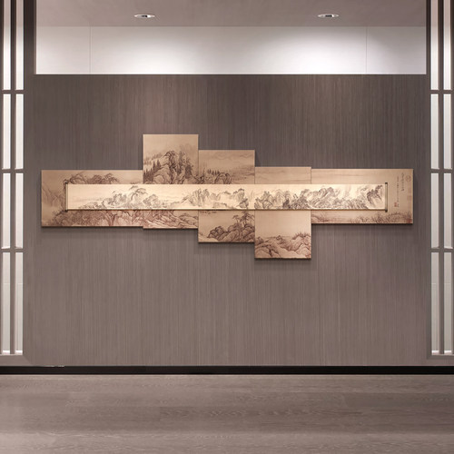新中式办公室多层装饰画酒店江山秋色图背景挂画别墅山水风景壁画 - 图0