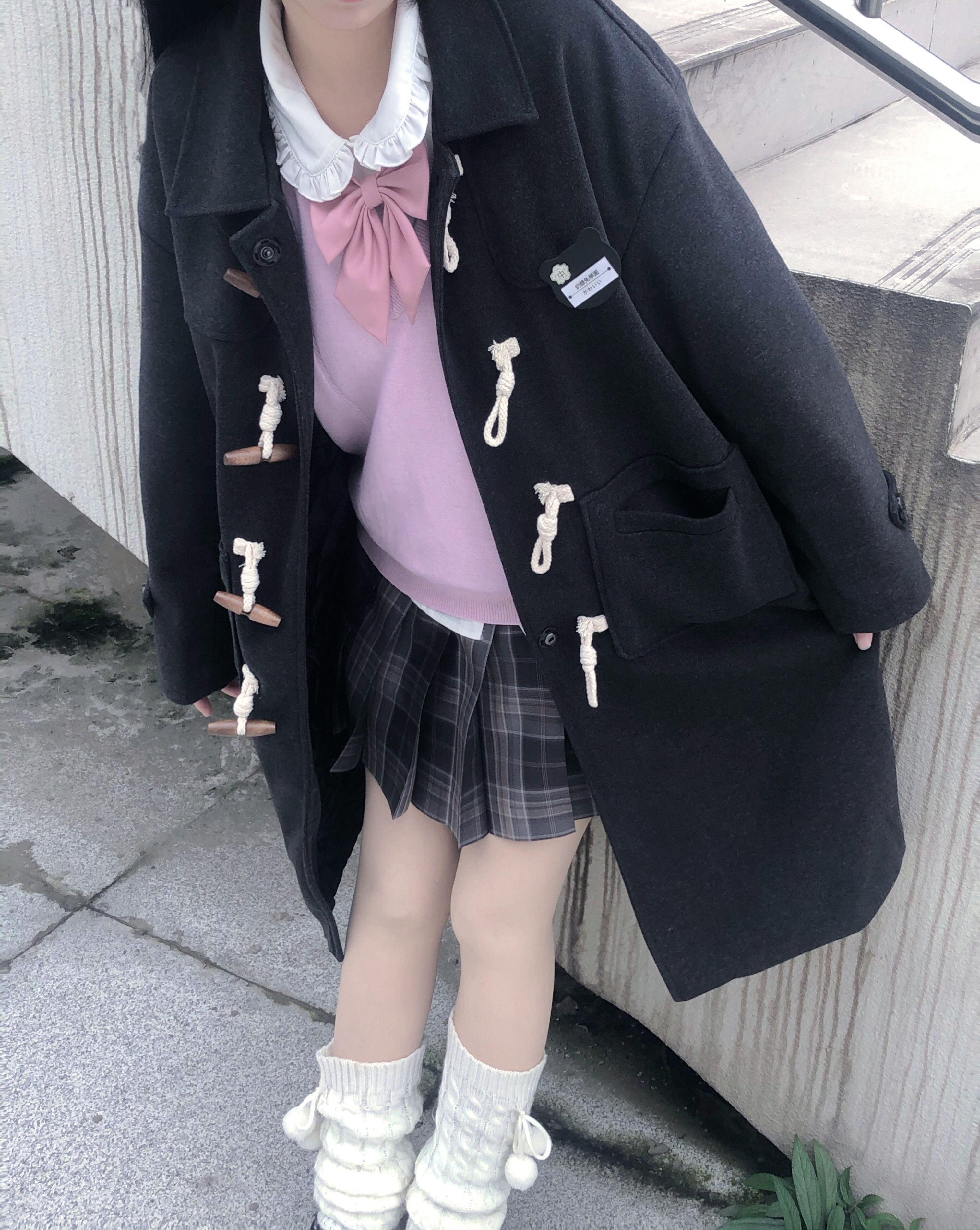 自制毛呢外套女中长款日系小个子学生学院风牛角扣呢子大衣秋冬_虎窝淘