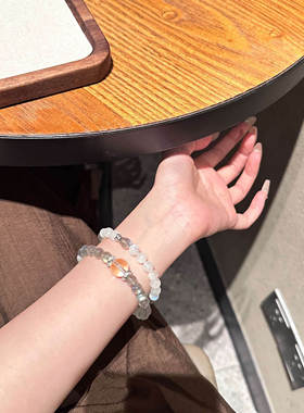 天然灰月光白月光石双双圈手链