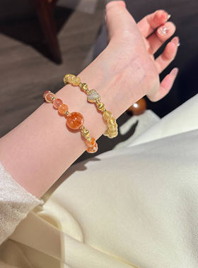 天然水晶爱心金发晶手串