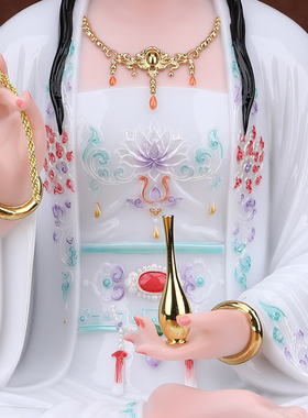 汉白玉观音佛像家用供奉镇宅摆件坐莲南海观世音菩萨客厅桌面摆放