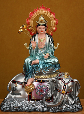 坐像文殊普贤菩萨佛像带骑坐骑五台山华严三圣像体真身树脂摆件