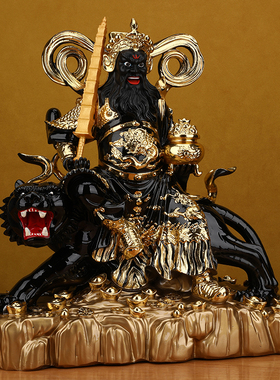 仿铜彩武财神赵公明神像佛堂客厅办公室店铺家用供奉佛像真身摆件