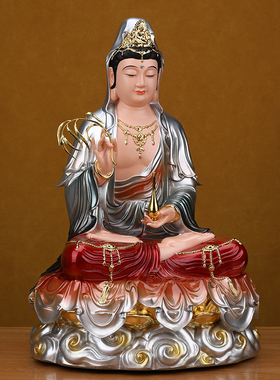 南海观音佛像树脂摆件坐莲观世音像体真身普陀山观音菩萨家用供奉