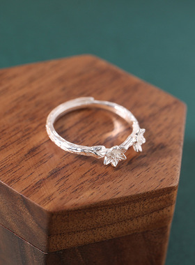 悦己s925纯银栀子花戒指女高级感可口可调节银戒指in小众设计饰品