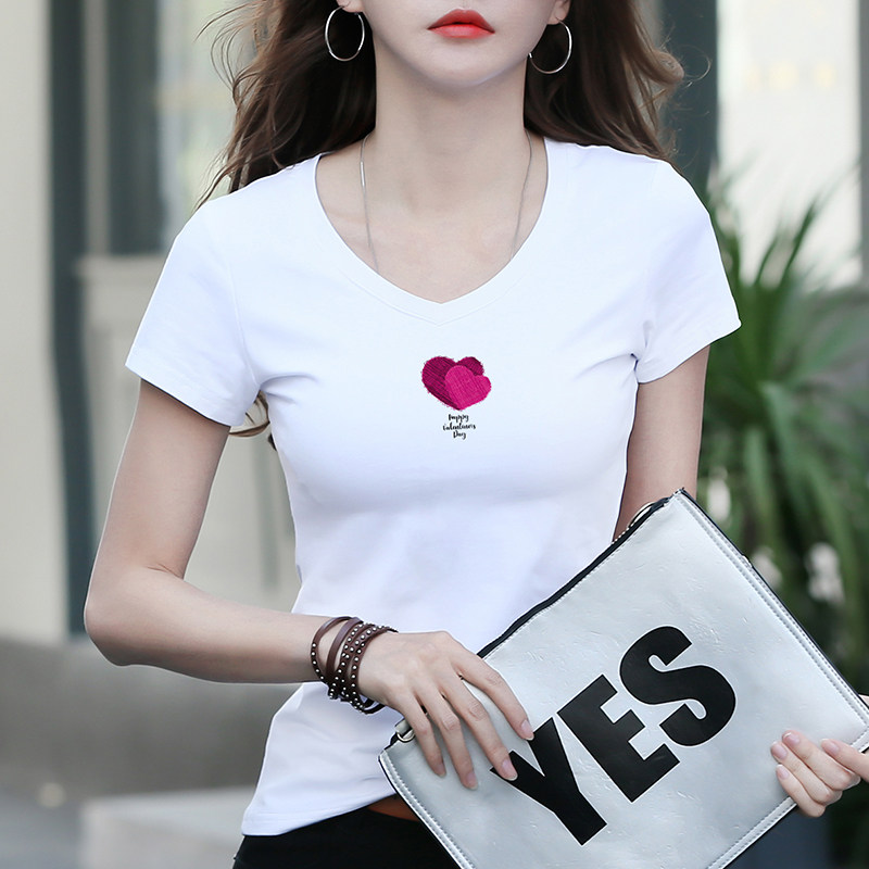 2020夏装新款白色印花修身休闲t恤 正丫T恤