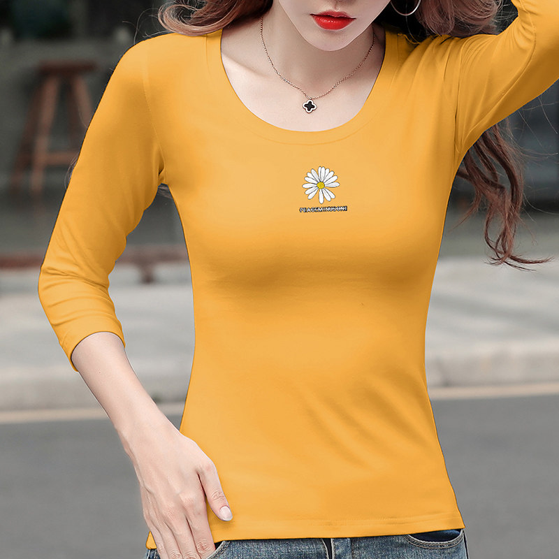 网红小雏菊印花七分袖女香芋紫t恤 正丫T恤