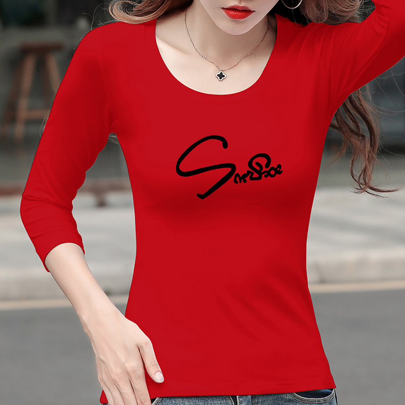 秋季牛油果绿印花七分袖t恤打底衫 正丫T恤