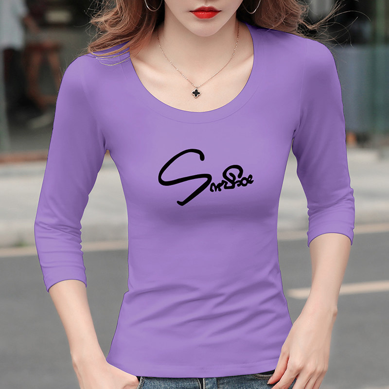 秋季牛油果绿印花七分袖t恤打底衫 正丫T恤