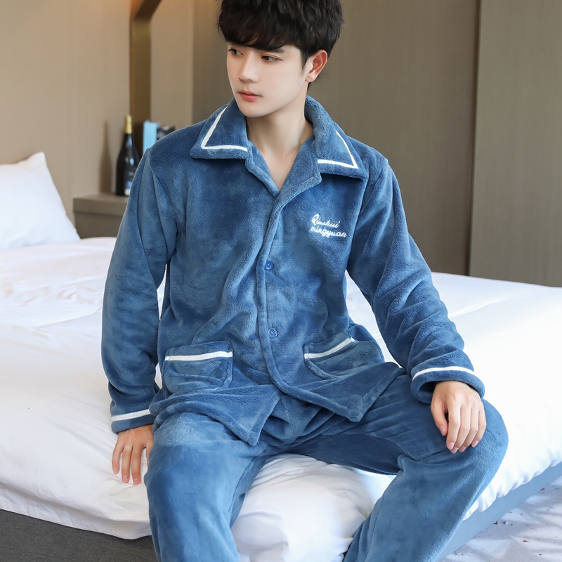 秋冬珊瑚绒男冬加厚加绒长袖睡衣 qusmiyan秋水名媛睡衣/家居服套装