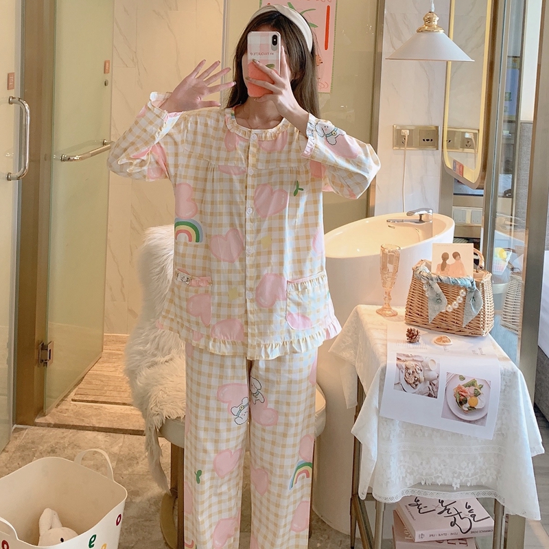 春秋长袖梭织棉布家居服纯棉睡衣 qusmiyan秋水名媛睡衣/家居服套装