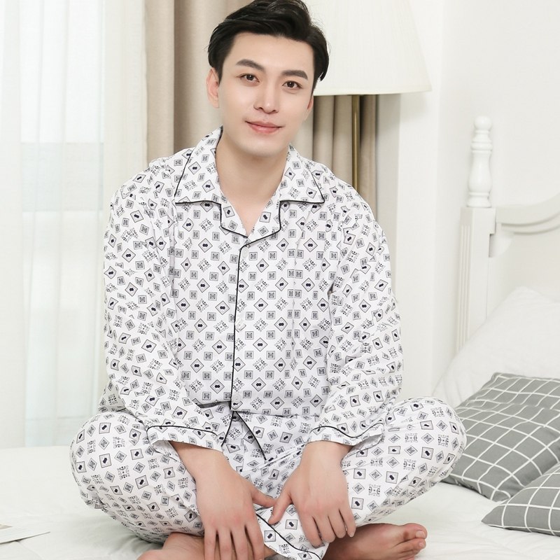 春秋棉布男长袖夏梭织纯棉青年睡衣 qusmiyan秋水名媛睡衣/家居服套装