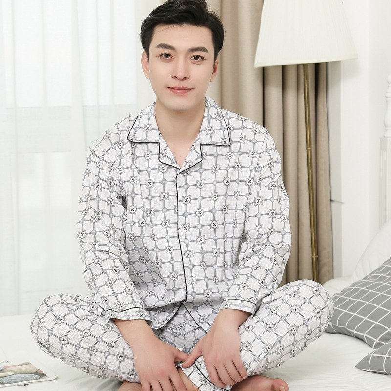 春秋棉布男长袖夏梭织纯棉青年睡衣 qusmiyan秋水名媛睡衣/家居服套装