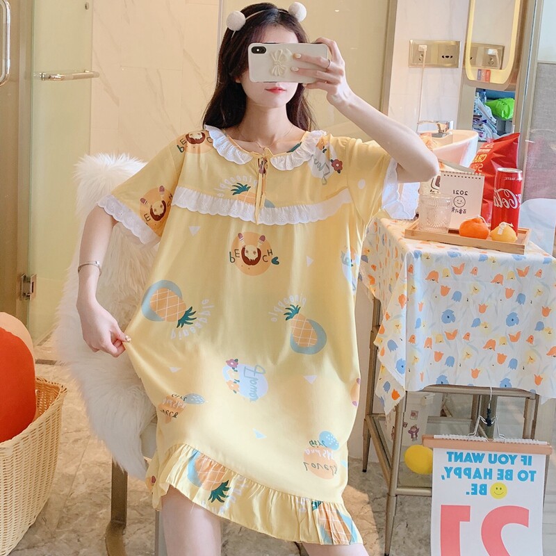 短袖夏睡衣裙人造棉连衣裙薄款睡衣 qusmiyan秋水名媛睡裙