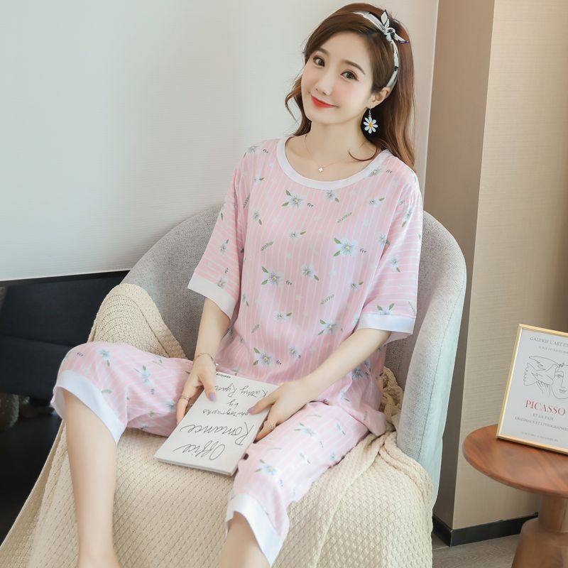 夏短袖中裤人造棉薄款学生卡通睡衣 qusmiyan秋水名媛睡衣/家居服套装