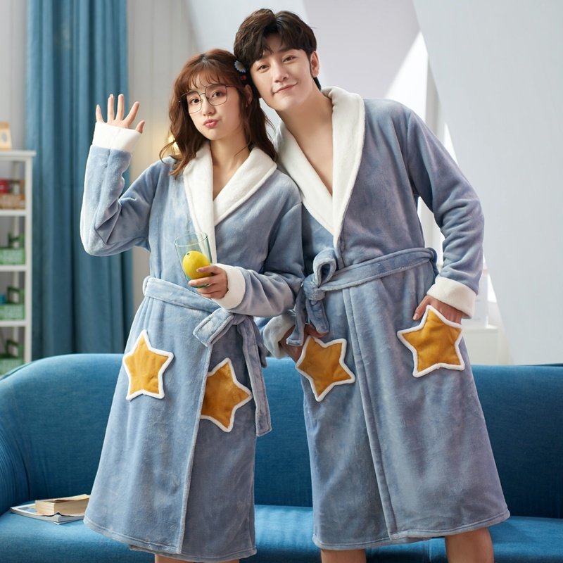 珊瑚绒睡袍情侣秋冬加绒男女晨袍 qusmiyan秋水名媛睡袍/浴袍
