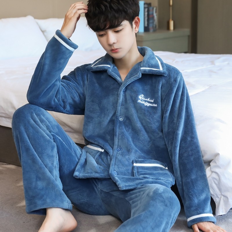 秋冬珊瑚绒男冬加厚加绒长袖睡衣 qusmiyan秋水名媛睡衣/家居服套装