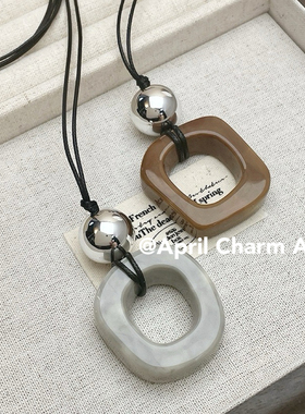 AC 小众高级感几何树脂吊坠项链复古长款毛衣链百搭设计感锁骨链