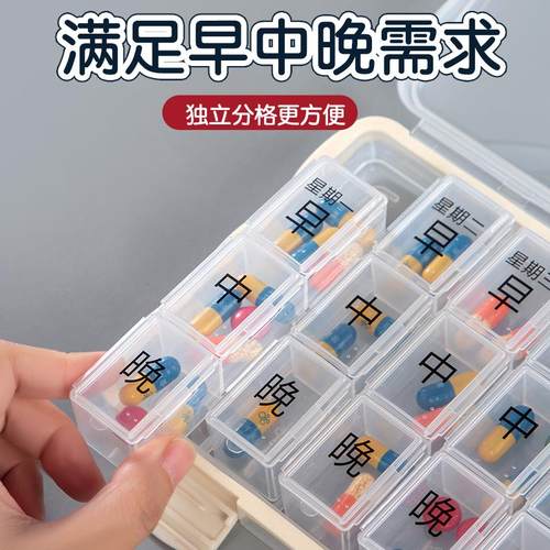 老人健忘药盒药品分装盒一周七天便携分药器吃药定时提醒服药大 - 图0