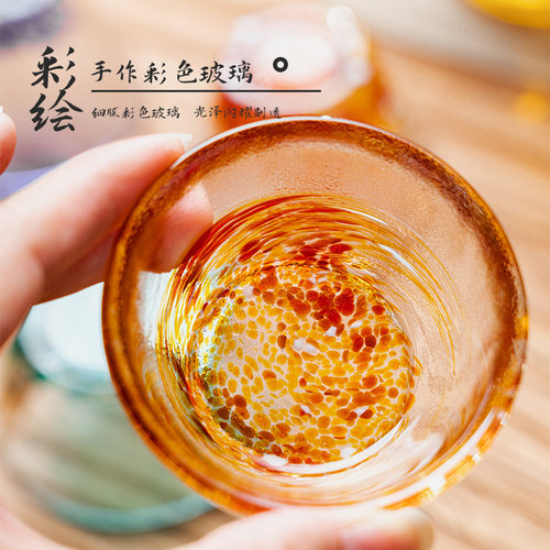 日式创意餐具 彩色琉璃杯多款清酒杯冰酒杯果酒桃花酒杯玻璃味碟 - 图2