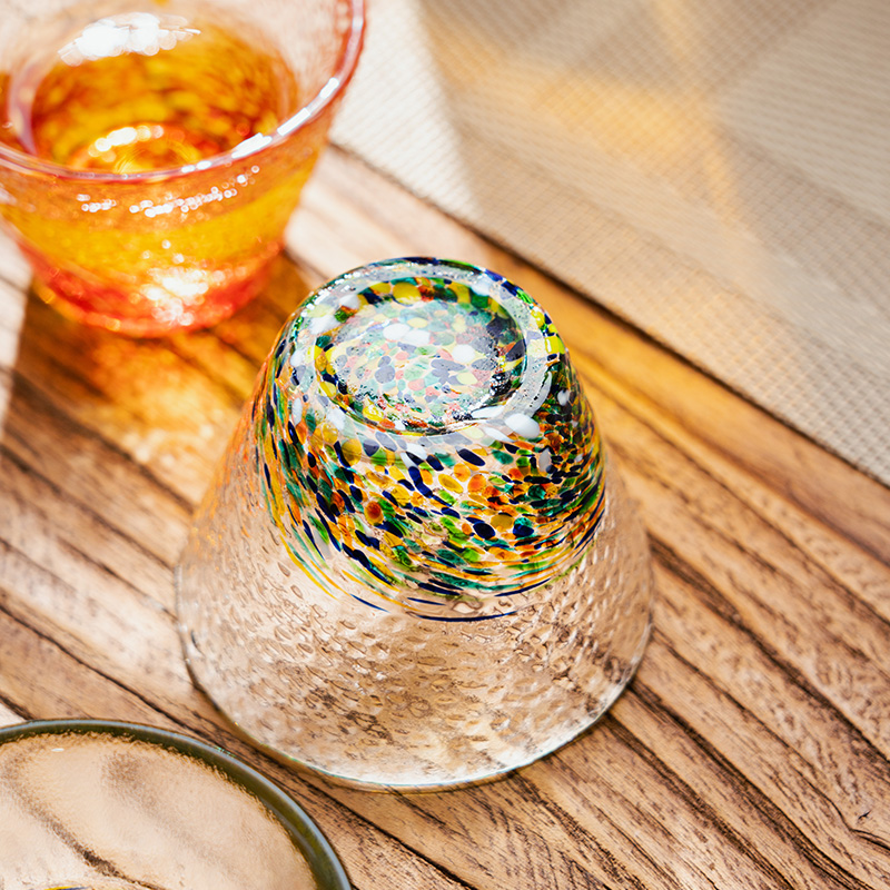 日式创意餐具 彩色琉璃杯多款清酒杯冰酒杯果酒桃花酒杯玻璃味碟 - 图3