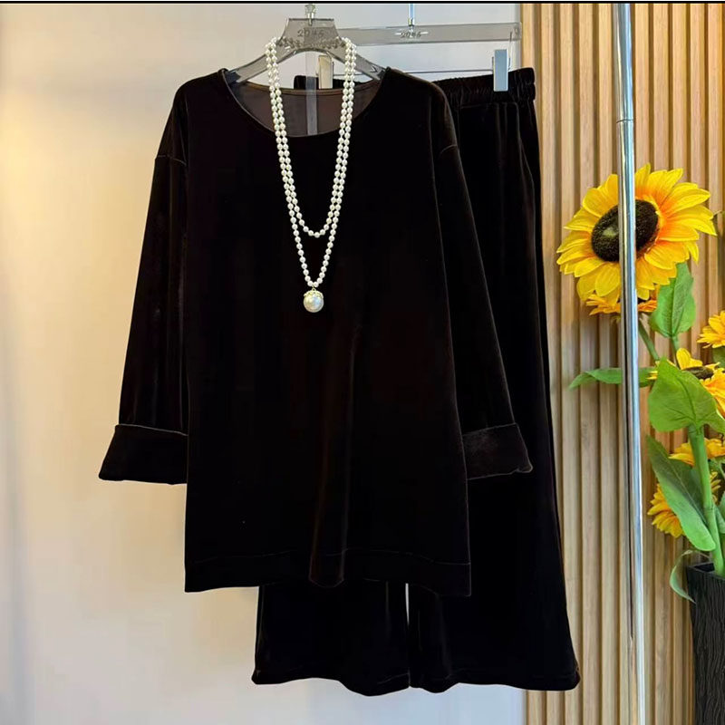 欧货大码女装2025秋季新款时尚休闲丝绒设计感显瘦上衣裤子两件套,淘宝优惠券,粉丝福利购,淘宝优惠卷