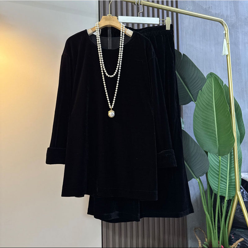 欧货大码女装2025秋季新款时尚休闲丝绒设计感显瘦上衣裤子两件套,淘宝优惠券,粉丝福利购,淘宝优惠卷