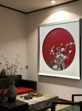新中式花鸟圆形玄关装饰画