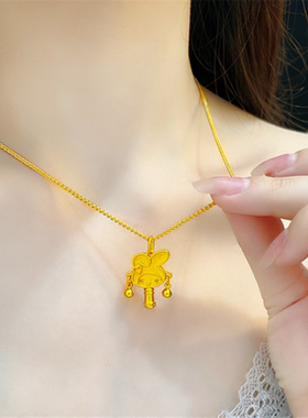 古法传承金包银卡通拨浪鼓吊坠女