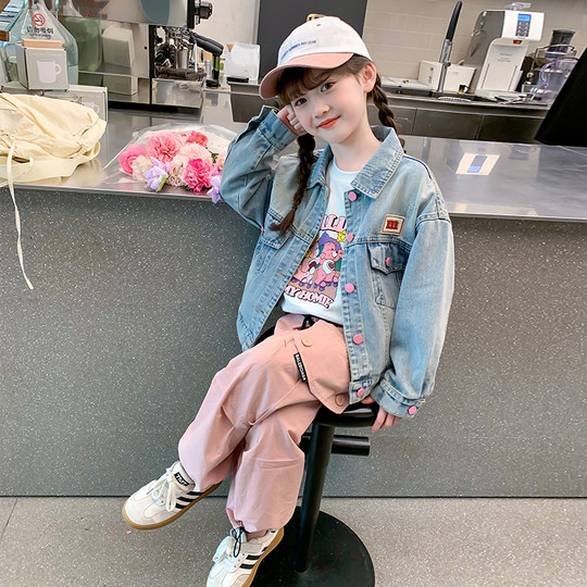 女童外套2025新款春秋款儿童洋气时髦网红牛仔上衣秋装女孩夹棉潮