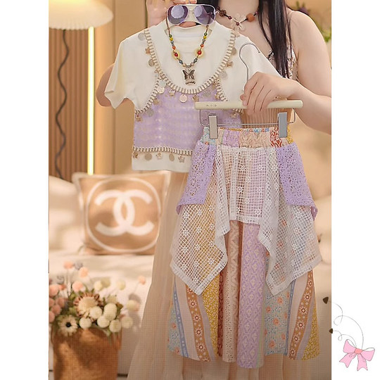 女童夏装套装2025新款儿童网红洋气民族风半身裙两件套小女孩衣服