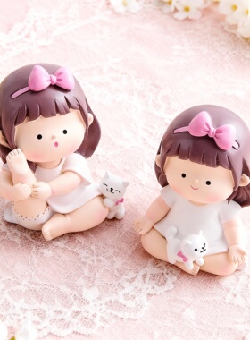 可爱小女孩猫咪毛绒摆件