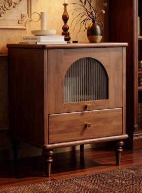 复古法式实木床头柜拱形门抽屉