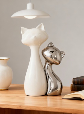 简约现代陶瓷猫咪摆件
