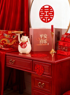 中式招财猫摆件喜庆红色装饰品