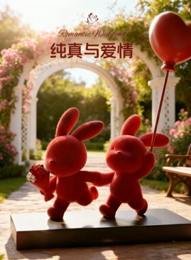 卡通兔子婚礼红色爱心气球摆件