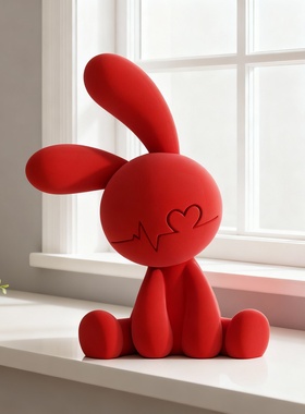 创意红色兔子树脂摆件儿童房礼物