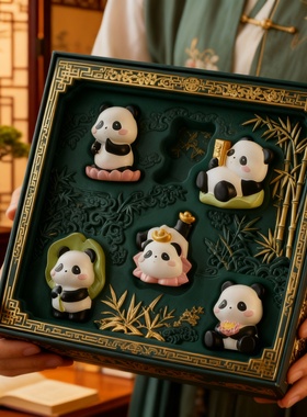 国潮熊猫树脂摆件礼盒装节日礼物