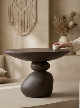 侘寂风陶瓷堆叠圆形茶几摆件