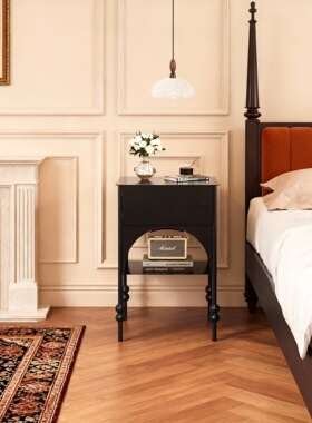 北欧复古实木床头柜抽屉收纳