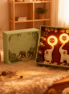 新中式大象树脂小夜灯礼盒摆件