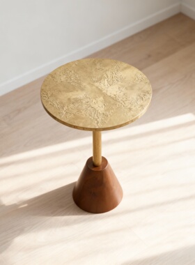 轻奢几何圆形木质沙发边几