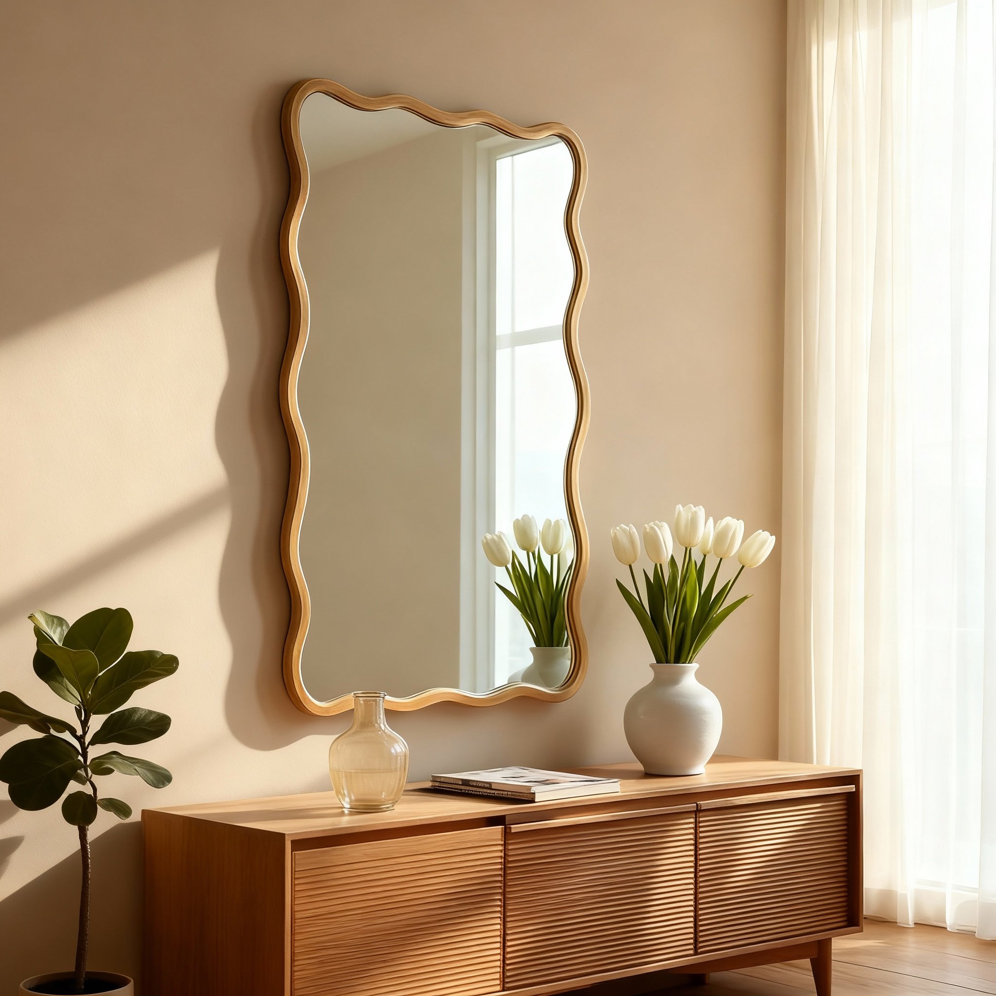 北欧轻奢木质异形边框装饰镜客厅落地全身镜高级感,淘宝优惠券,粉丝福利购,淘宝优惠卷