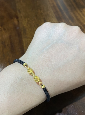 足金金刚杵搭配黑色玉米编绳手链